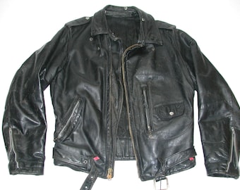 Vintage Black Leather Men's Motorcycle Biker Jacket