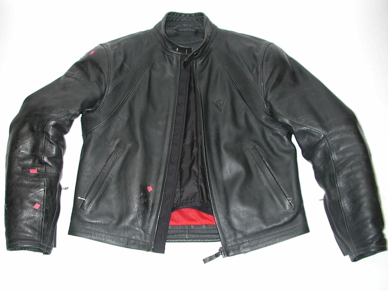 Vintage DAINESE Men's Black leather Armor Motorcycle cafe Racer biker Jacket Size:42US image 1