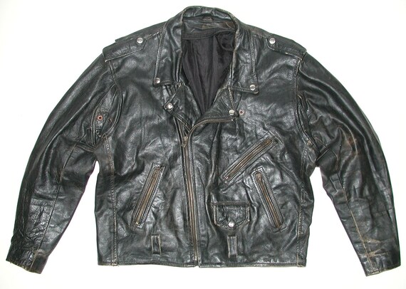 Vintage Men’s Black Leather Motorcycle Biker Jack… - image 6