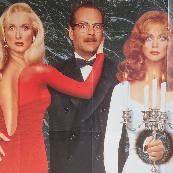 Death Becomes Her-An Original Vintage Movie Poster for the Robert Zemeckis Immortal Satire with Meryl Streep, Bruce Willis, and Goldie Hawn.