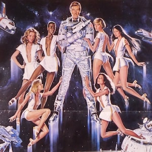 Moonraker-Original Vintage Movie Poster for James Bond in Outer Space with Roger Moore, Michael Lonsdale, and Richard Kiel as JAWS
