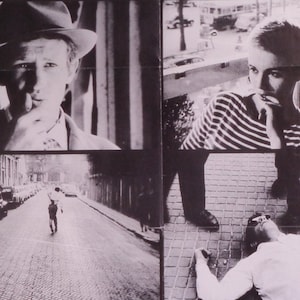 Niesamowity, rzadki, oryginalny plakat filmowy do filmu Jean-Luc Godarda „Śmiały, nowofalowy list miłosny” z Jean-Paulem Belmondo i Jean Seberg