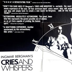 『叫びとささやき』―イングマール・ベルイマン監督の家族ドラマ。ハリエット・アンダーソン、リヴ・ウルマン、アーランド・ヨセフソン出演。オリジナル・ヴィンテージ映画ポスター