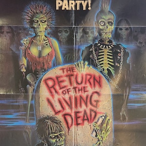 El regreso de los muertos vivientes: póster de película vintage original y poco común de la divertida pesadilla de zombis punk de Dan O'Bannon con música de los Cramps.