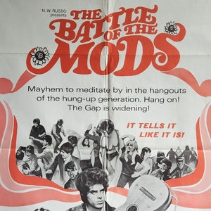 The Battle of the Mods-A Rare Original Vintage Movie Poster of 1960s psychedelic drama about British youth, gangs, fashion, and music.