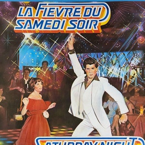 Fiebre del sábado por la noche: cartel original de la película belga vintage del chispeante romance disco de John Badham con John Travolta y Karen Lynn Gorney