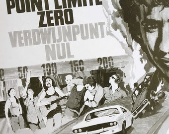 Vanishing Point-A Rare Original Vintage Belgian Movie Poster for Richard C. Sarafian's Maximum Trip with Barry Newman, and Cleavon Little