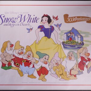 Blancanieves y los siete enanitos: póster original de la película británica vintage para el lanzamiento del 50.º aniversario del primer largometraje de Walt Disney