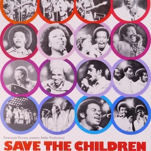 Save the Children-Rare Original Vintage Movie Poster para el Soul Concert con Curtis Mayfield, Isaac Hayes, Marvin Gaye y Gladys Knight