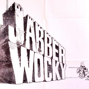 Jabberwocky: een zeldzame originele vintage filmposter voor Terry Gilliam's Wild Tale of Dragons met Michael Palin, Terry Gilliam en Max Wall