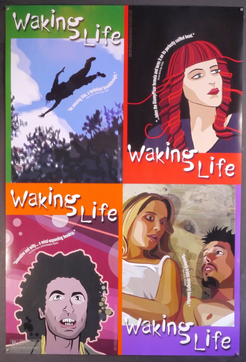 Waking Life-Original Vintage Movie Poster of Richard Linklater's Animated Trippy Life Poem with Wiley Wiggins, Ethan Hawke, and Julie Delpy image 2