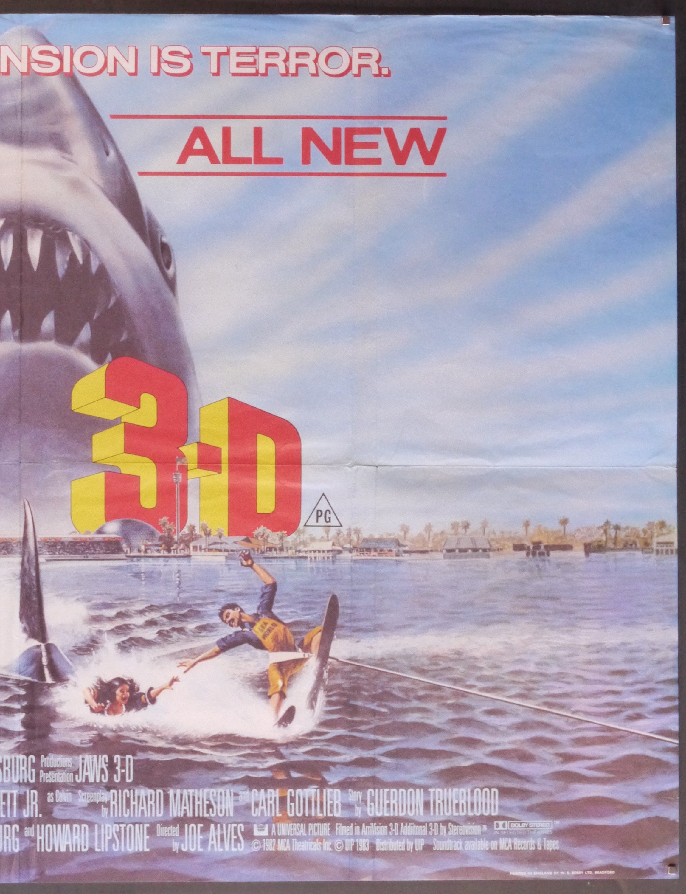 Jaws 3d-original Vintage British Movie Poster for 3rd