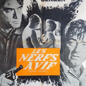 Cape Fear-A Rare Original Vintage Movie Poster con Gregory Peck y Robert Mitchum en el clásico Noir Thriller de la década de 1960.