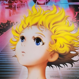 Metropolis: un póster de película vintage original de la iteración épica de Rintaro del robot misterioso de Fritz Lang y una visión manga del mañana