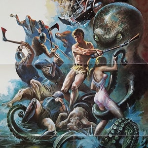 Señores de la guerra de la Atlántida: póster de película vintage original y poco común de la aventura submarina de los años 70 con Doug McClure y el Kraken del espacio exterior