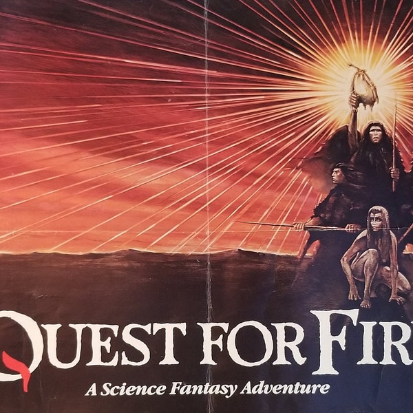 Quest For Fire-An Original Vintage Movie Poster of Jean-Jacques Annaud's Prehistoric Caveman Adventure with Ron Perlman and Rae Dawn Chong
