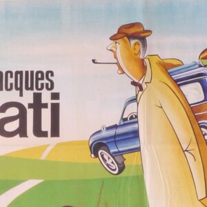 Trafic-Original Vintage Movie Poster para la obra maestra cómica de Jacques Tati con el Sr. Hulot gaseando el Gridlock Hijinx en ruta a Amsterdam