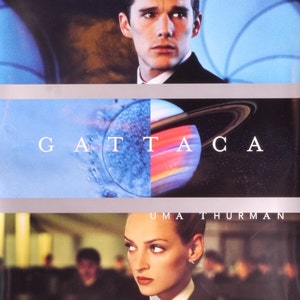 Gattaca: póster de película vintage original de la historia visionaria del futuro de Andrew Niccol con Ethan Hawke, Uma Thurman y Jude Law