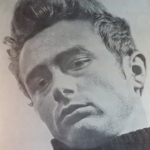 Póster vintage original de James Dean-Rare de Trilby en Venecia, CA con el diseño número 60 de la icónica estrella de cine y rompecorazones, James Dean