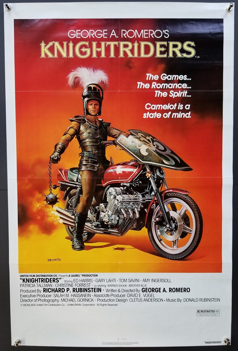 Knightriders-A Rare Original Vintage Poster of George A Romero/'s Traveling Medieval Motorcycle Fair with Ed Harris and Amy Ingersoll
