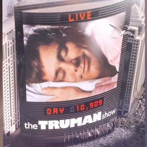 El show de Truman: un póster de película vintage original para Peter Weirs Postal que afirma la vida de Sea Haven con Jim Carrey y Laura Linney