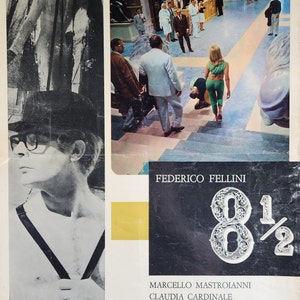 8 1/2-A Rare Original Vintage Italian Movie Poster para la obra maestra surrealista de Federico Fellini con Marcello Mastroianni y Anouk Aimée