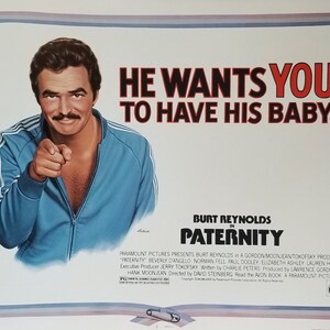 Póster de película vintage original de paternidad para la comedia New Born de Burt Reynold de la década de 1980 con Beverly D'Angelo, Lauren Hutton y Norman Fell