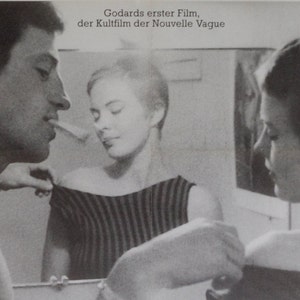Breathless-A Rare Original Vintage Poster of Jean Luc Godards Bold, New Wave Love Letter to Romance with Jean-Paul Belmondo and Jean Seberg