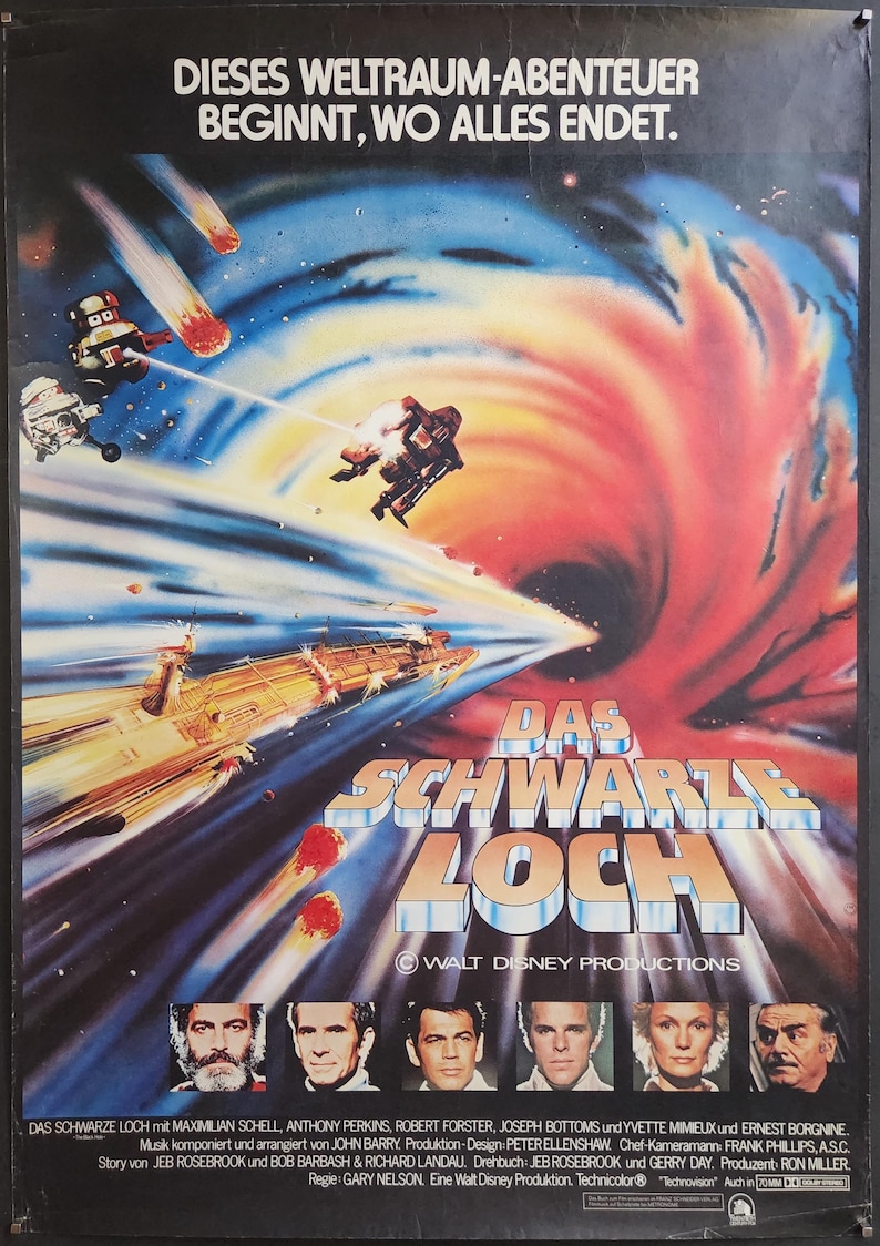 The Black Hole-A Rare Original Vintage Movie Poster for Disneys Space Adventure with Maximilian Schell, Anthony Perkins, Robert Forster, and Yvette Mimieux.