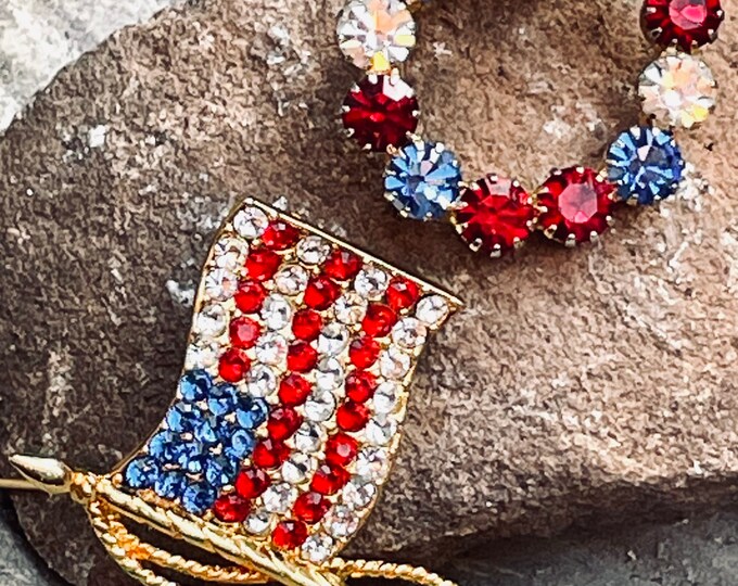 Vintage Patriotic Red, White, and Blue Crystal Rhinestone Prong Set ...