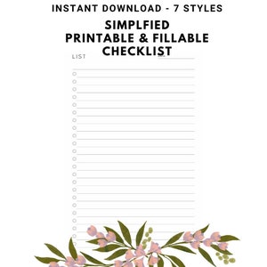 Checklist Tracker | Digital Download Printable & Fillable Checklist - Etsy