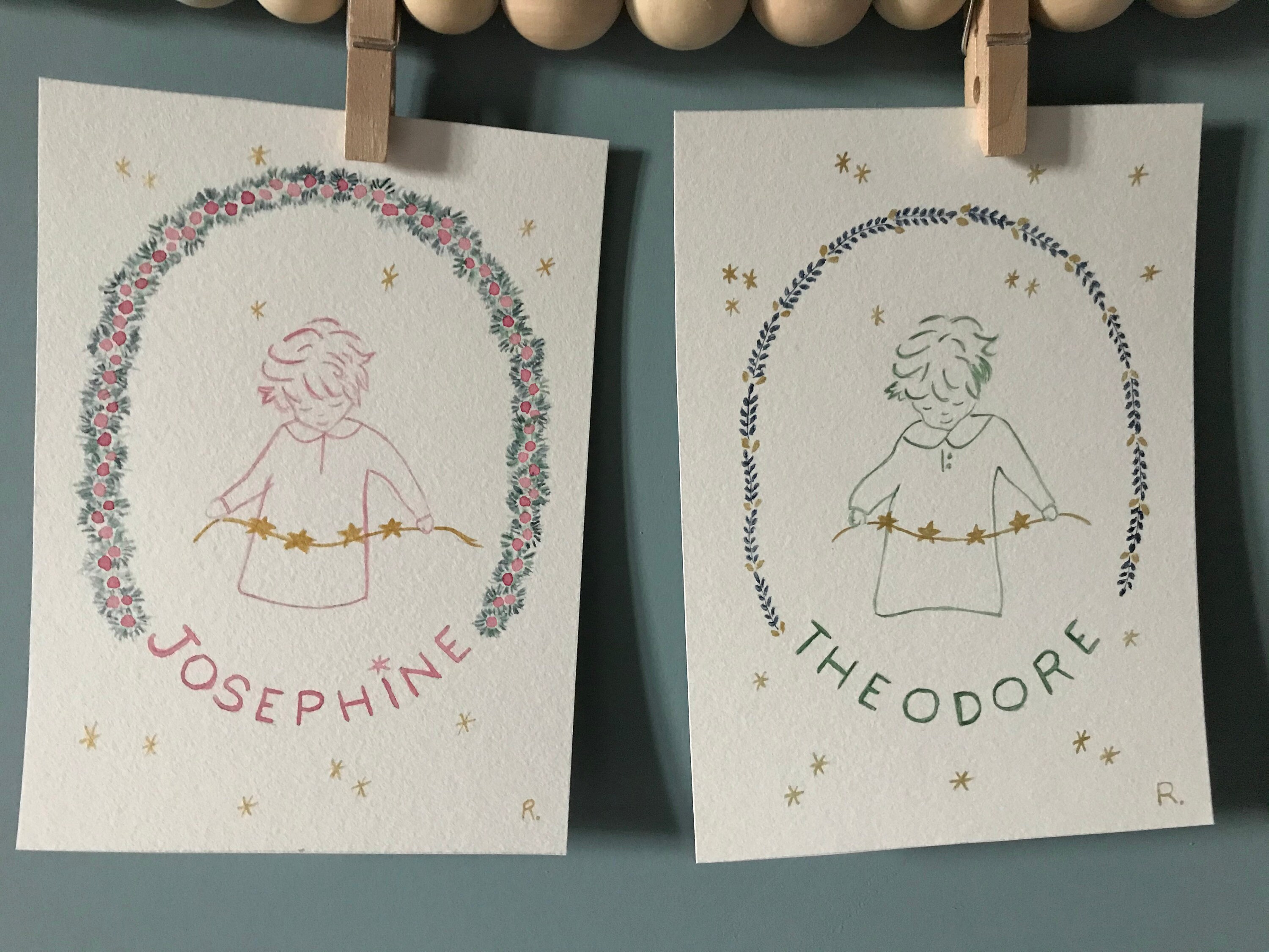 Aquarelle Originale Naissance Fille ou Garçon