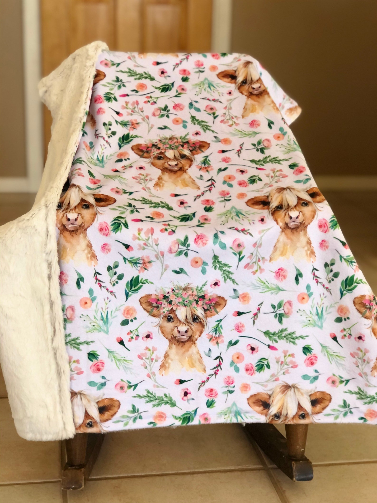 Sweet Highland Cow Minky & Fur Blanket Etsy