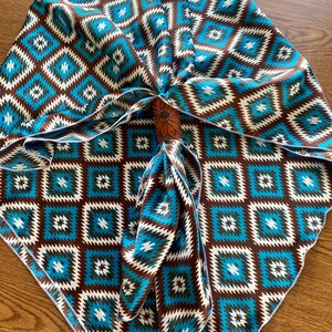 The Aztec Silky Charmeuse Wild Rag // Red Aztec Wild Rag, Blue Aztec Wild Rag, Boho Wild Rag, Brown Blue Wild Rag, Cowboy Fashion, Western image 9