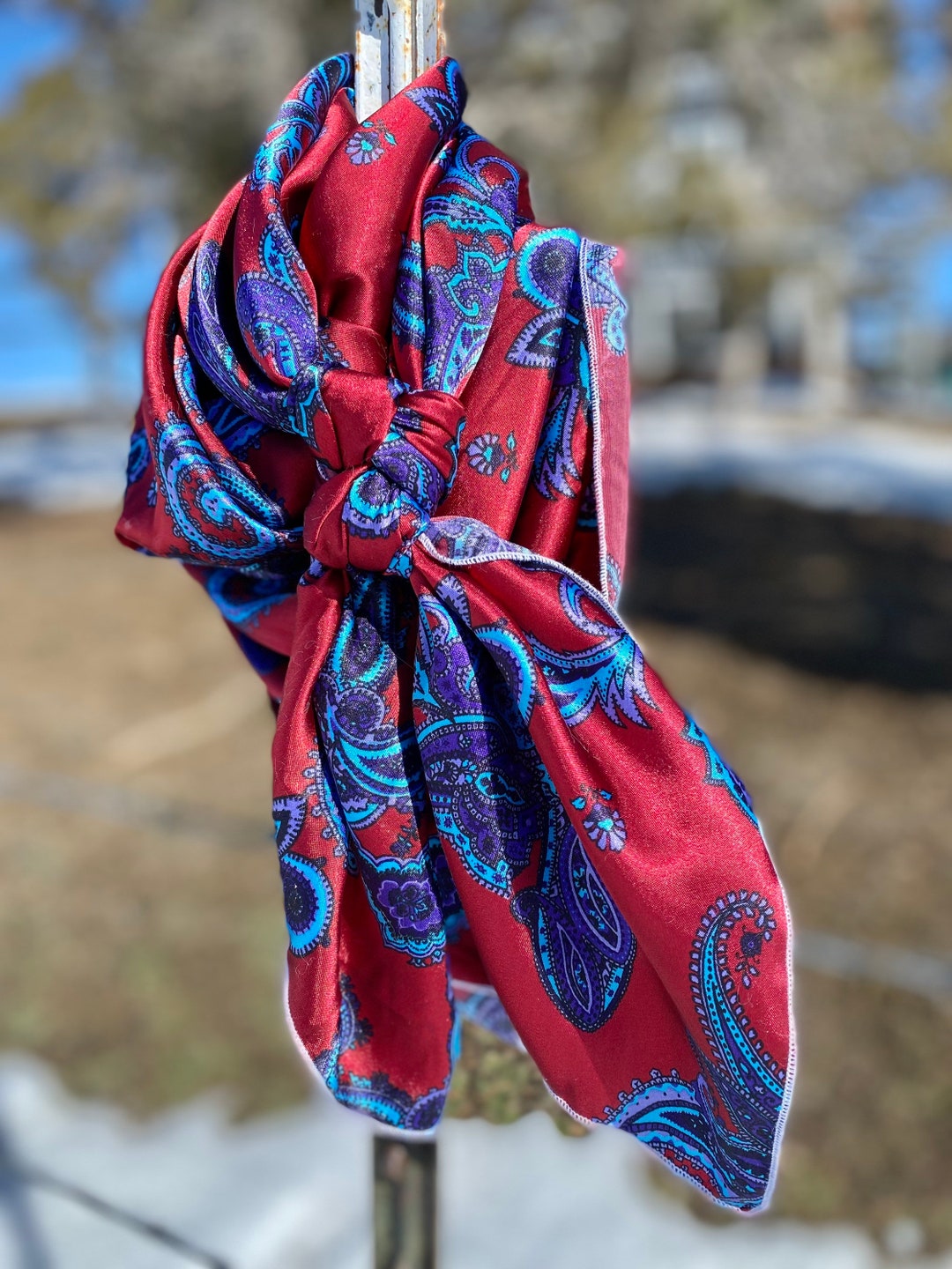 The Maroon & Blue Paisley Charmeuse Satin Wild Rag // Paisley Wildrag ...