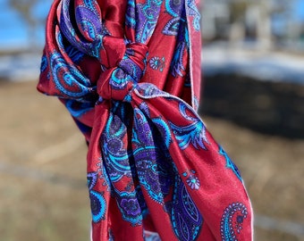 The Maroon & Blue Paisley Charmeuse Satin Wild Rag // Paisley Wildrag, Paisley Scarf, Cowgirl Paisley Gift, Maroon Paisley Wild Rag, Cowgirl