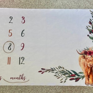 Floral Highland Cow Milestone Blanket