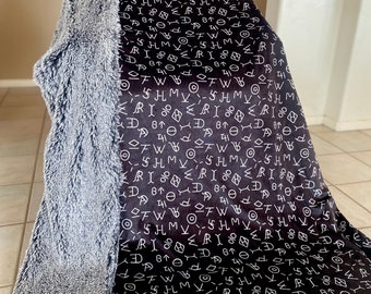 Cream Cattle Brands on Black Leather Minky Blanket