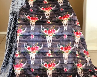 Wild Floral Boho Skull Blanket