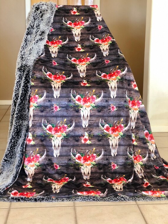 Wild Floral Boho Skull Blanket