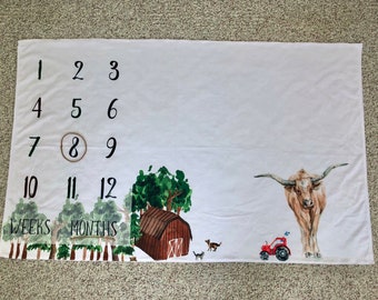 Longhorn Farm Theme Milestone Blanket