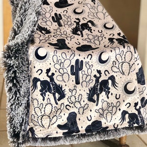 The Midnight Rodeo Blanket on Cream Minky