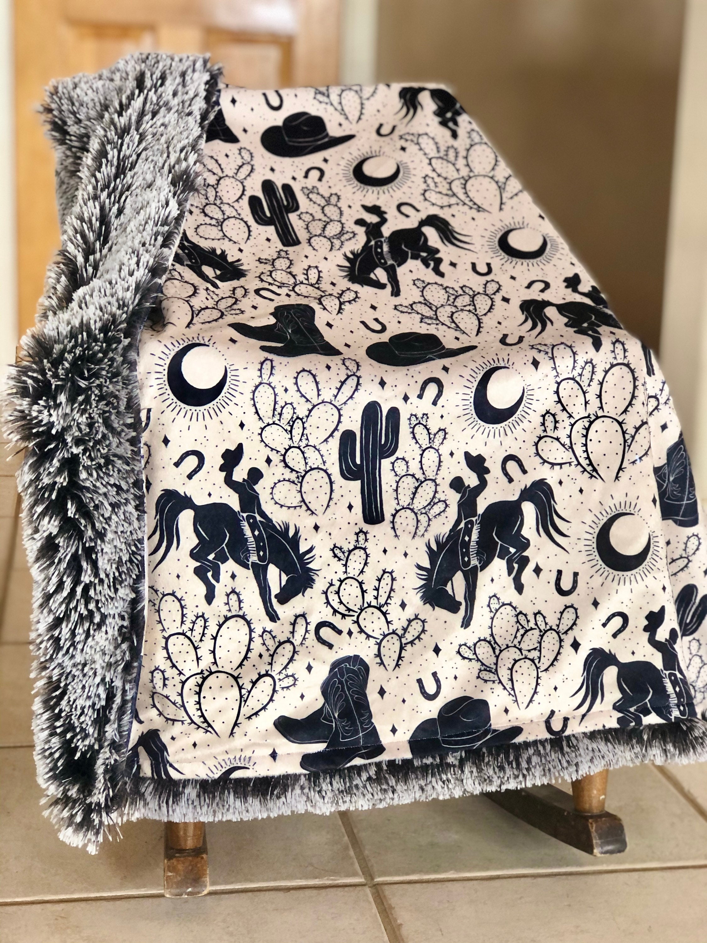 The Midnight Rodeo Blanket on Cream Minky