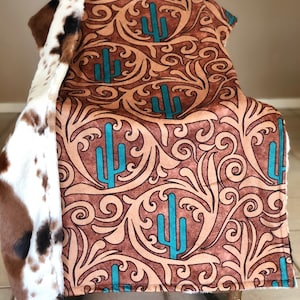 Tooled Leather & Cactus Minky Blanket