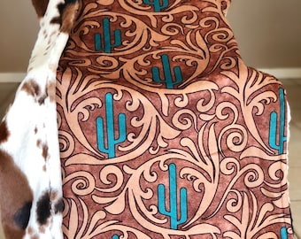 Tooled Leather & Cactus Minky Blanket