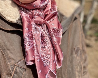 The Dusty Pink Bandana Print Wild Rag // Pink Wild Rag, Cancer Awareness, Tough Enough To Wear Pink, Rodeo Pink Night, Rose Pink Scarf