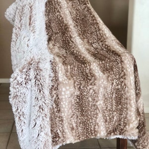 Fawn Fur Minky Blanket // Shaggy Throw,  Deer Print Throw, Axis Blanket, Fawn Throw, Classy Bedding,  Living Room Decor, Gift for Hunters