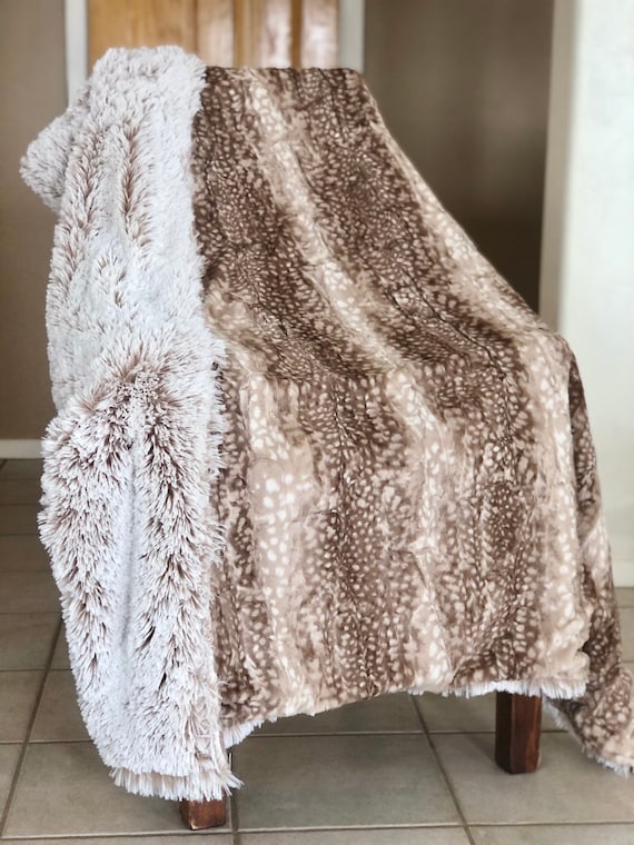 Fawn Fur Minky Blanket Shaggy Throw Deer Print Throw Axis