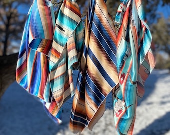 Silky Charmeuse Serape Cowboy Wild Rag // Serape Wild Rag, Turquoise Serape, Wildrag for Women, Cowgirl Gift, Western Stocking Stuffer