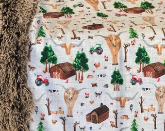 Longhorn Cow Farm Print Blanket